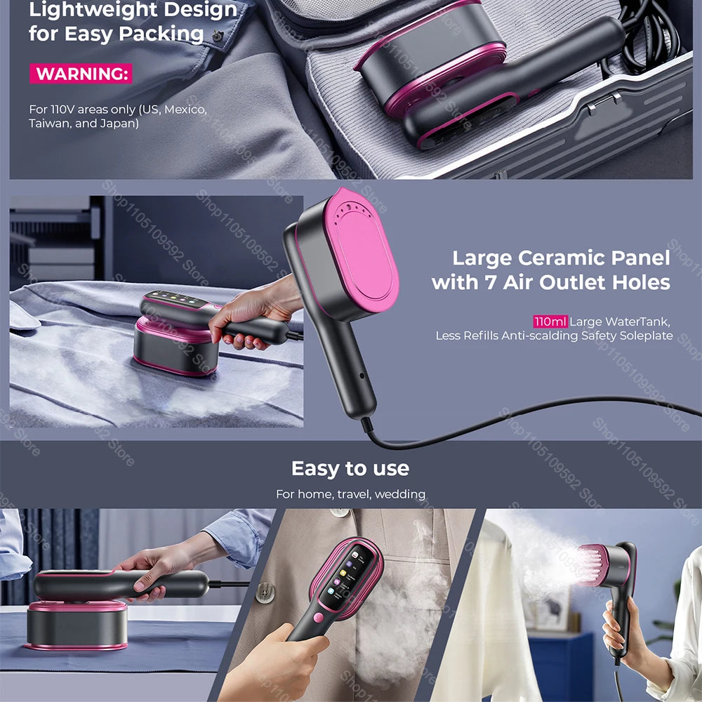 Mini Ferro a Vapor Portátil Dobrável – Passa a Ferro Vertical e Horizontal para Viagens e Casa