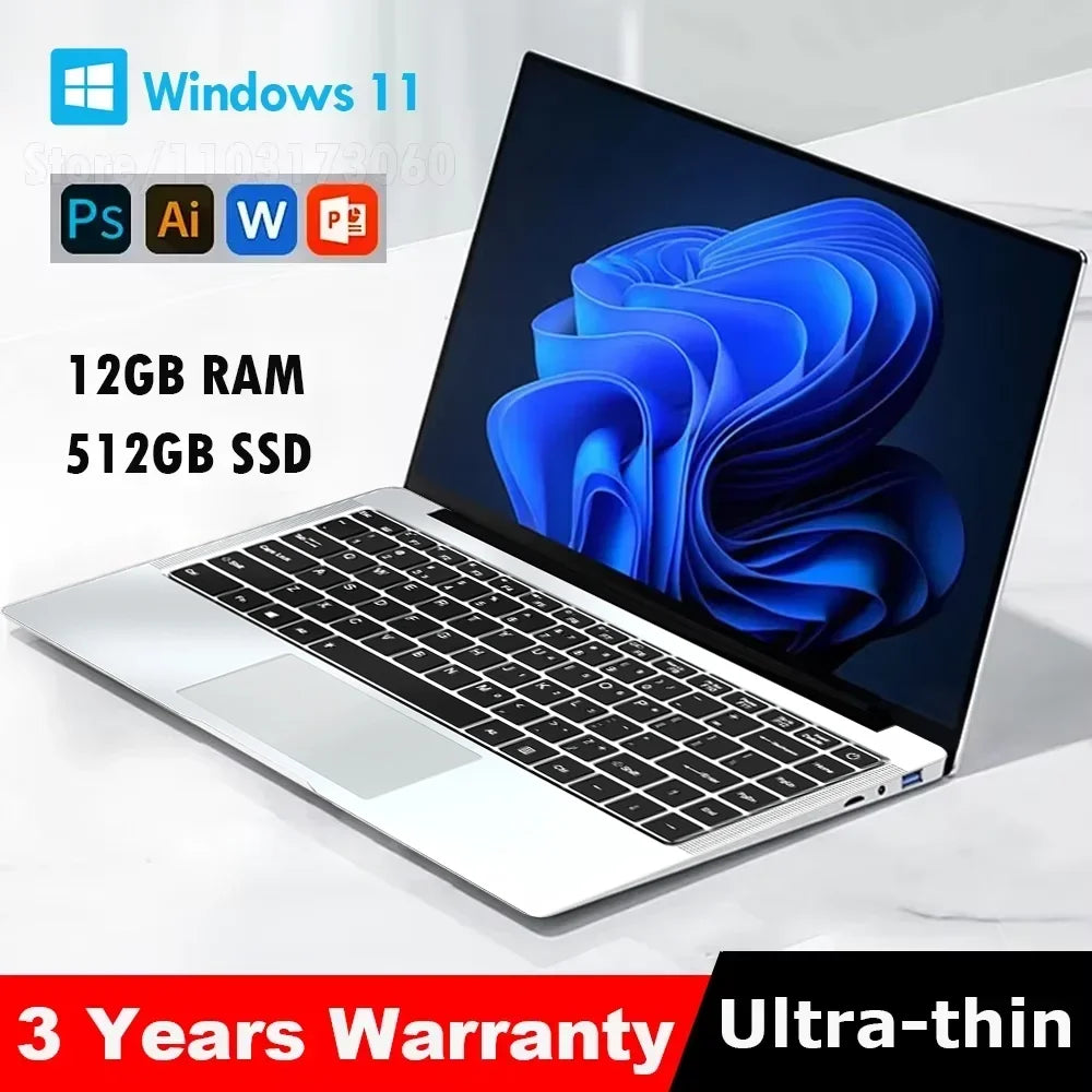 Portátil Windows 11 Full HD 15.6” | Intel Atom X7 | 12GB RAM | SSD 512GB/1TB | Wi-Fi Dual Band
